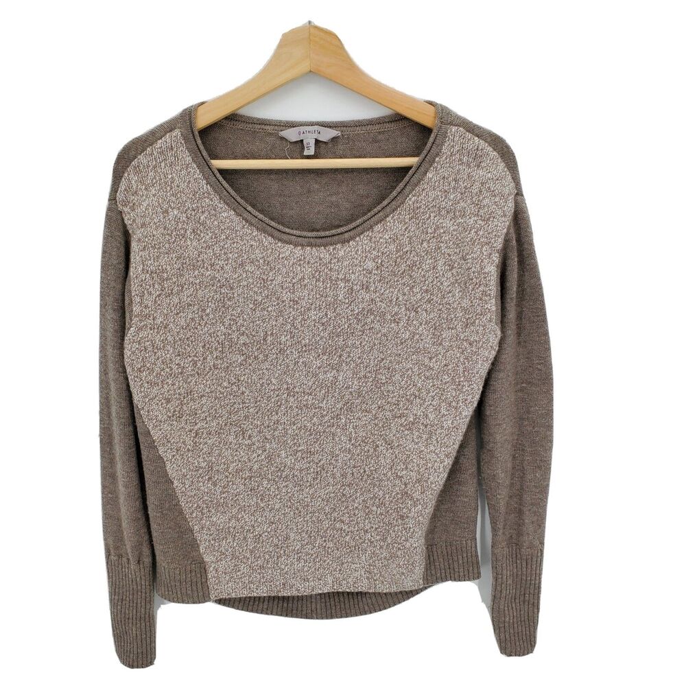 Athleta Womens Brindle Mixed Knit Sweater Wool Blend Thumbholes Size XS
